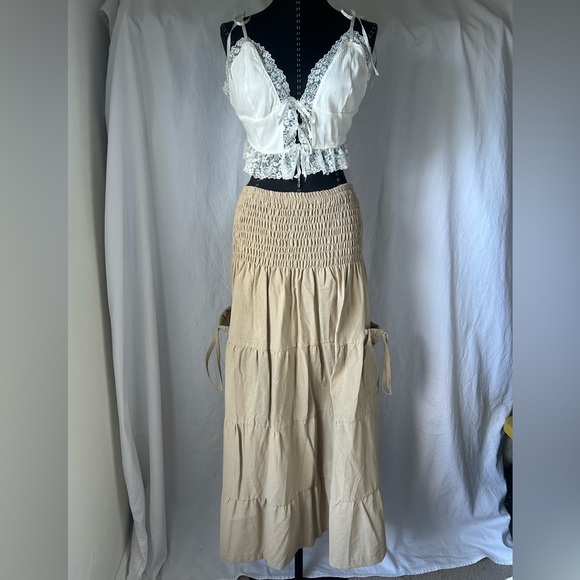 Thaluta 100% Organic Cotton Boho Festival Maxi Skirt or Dress Keela Beige OS - Picture 11 of 11